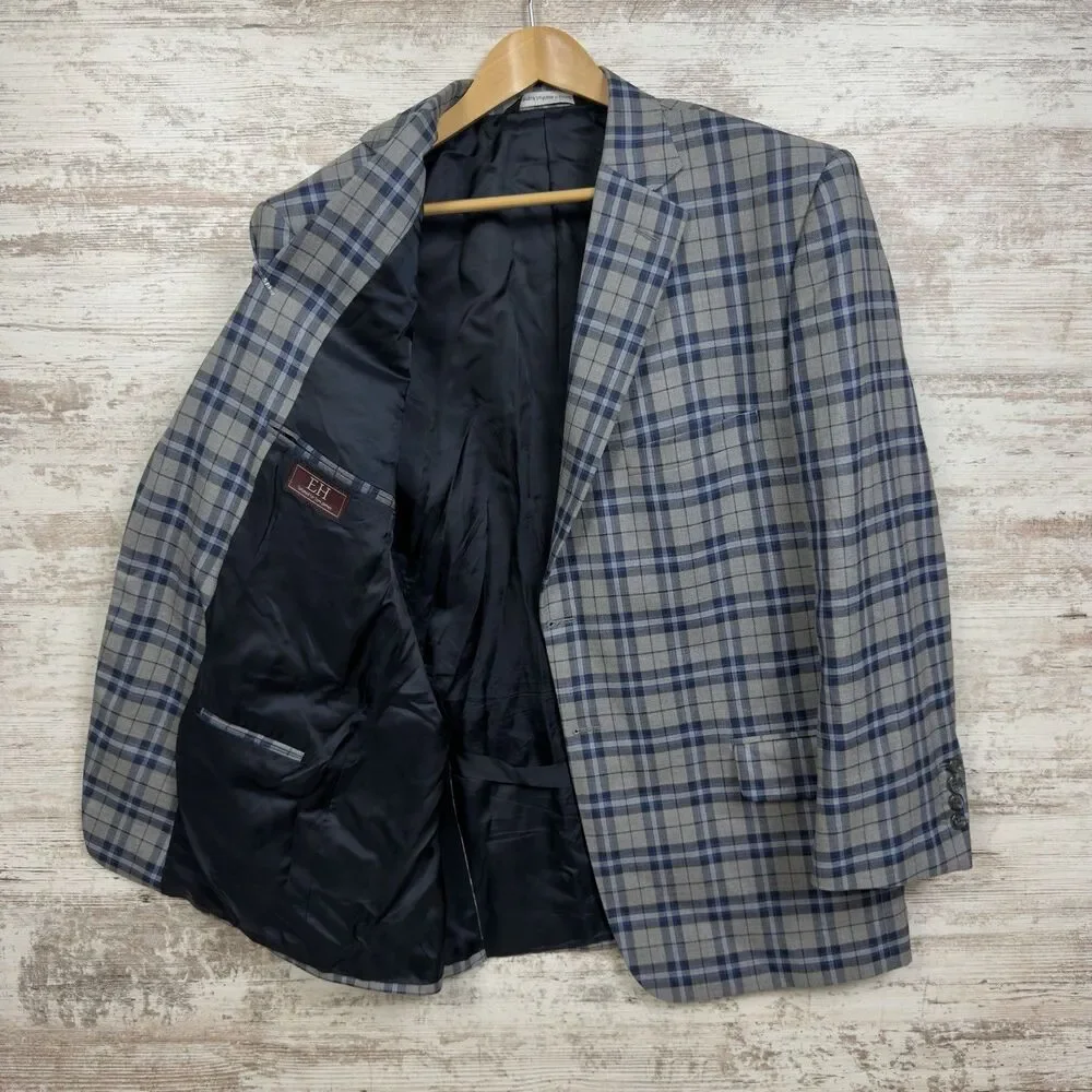 Tom James Super 140s Wool Plaid Sport Coat Blazer Jacket Mens 45R Custom Tailore